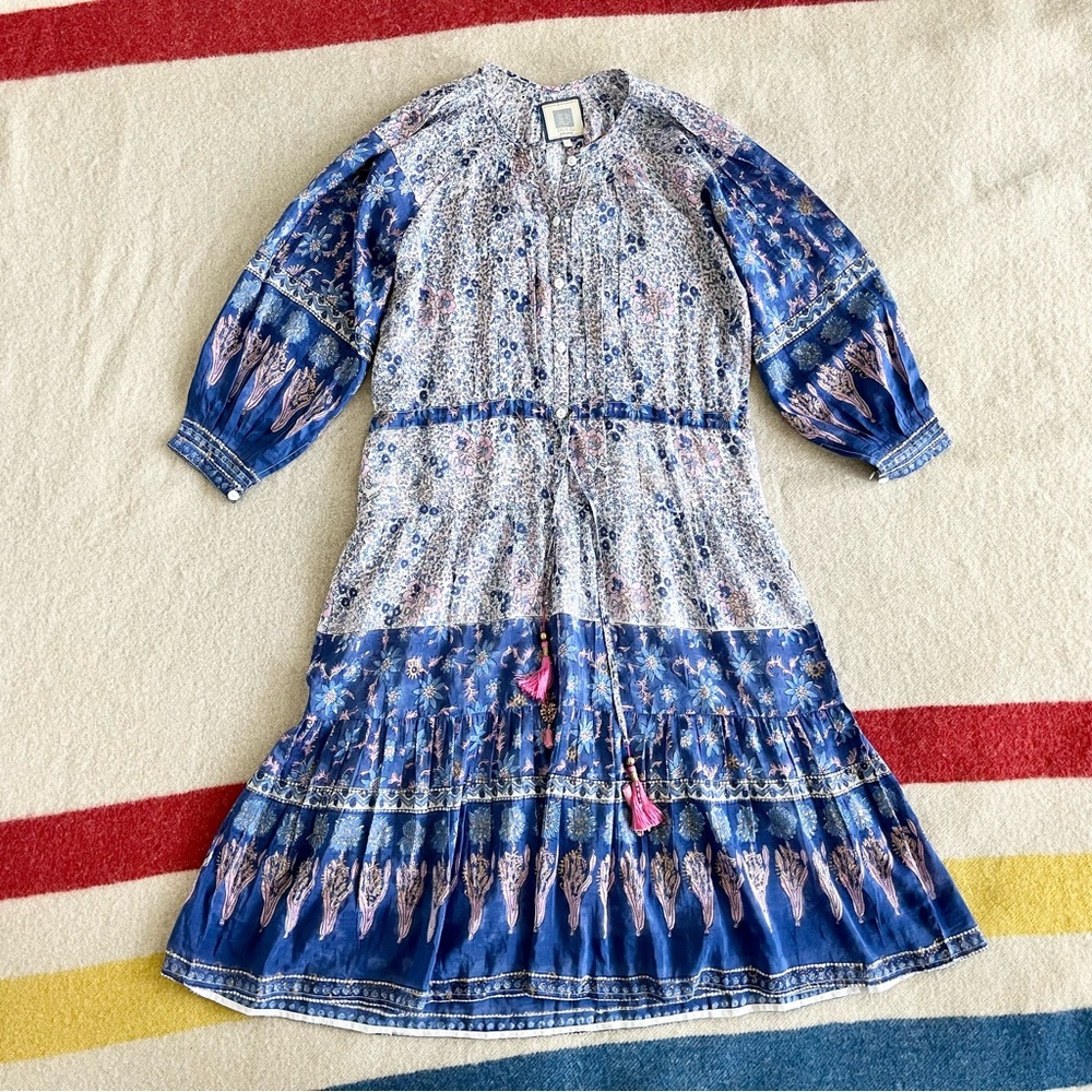 Bell by Alicia Bell navy and pink long sleeve midi dress